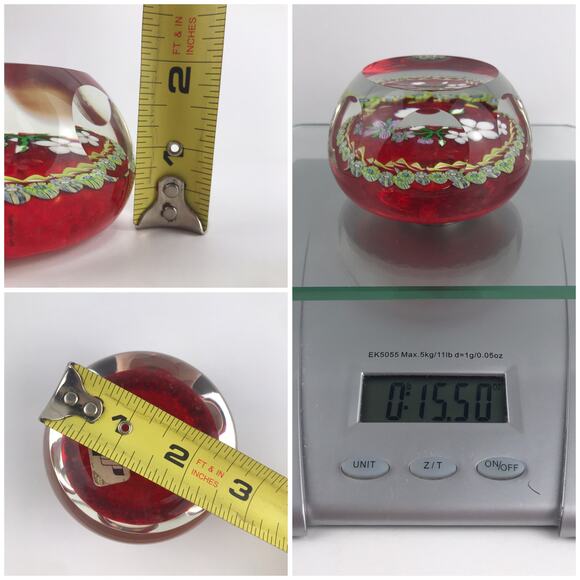 Perthshire 1986B Bouquet Lampwork Flower Millefiori Twist Facet Red Paperweight - Picture 9 of 14